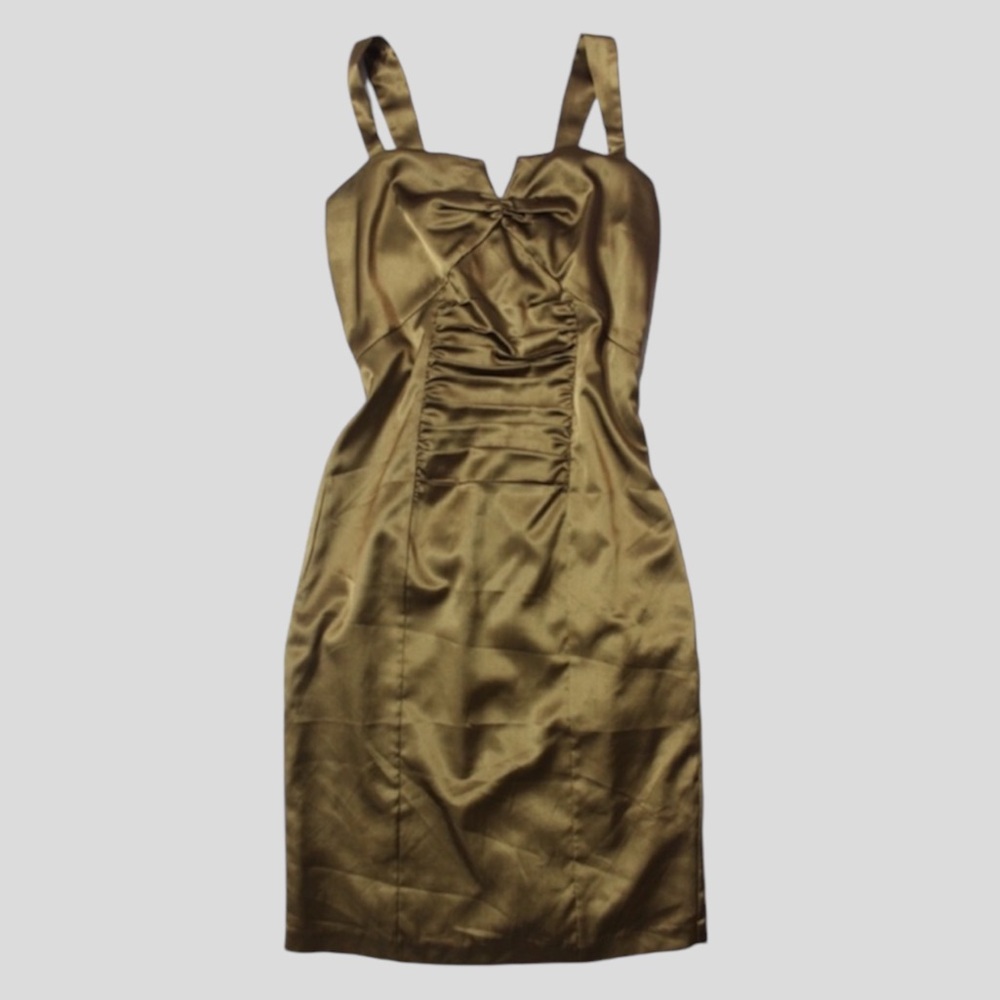 Chocolate Brown Satin Y2K Style Ruched Sleeveless Cocktail Dress Size 8